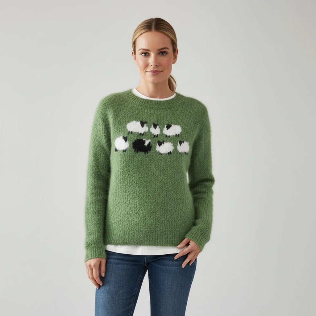 Wren | Women's Black Sheep Graphic Knit Pullover Sweater