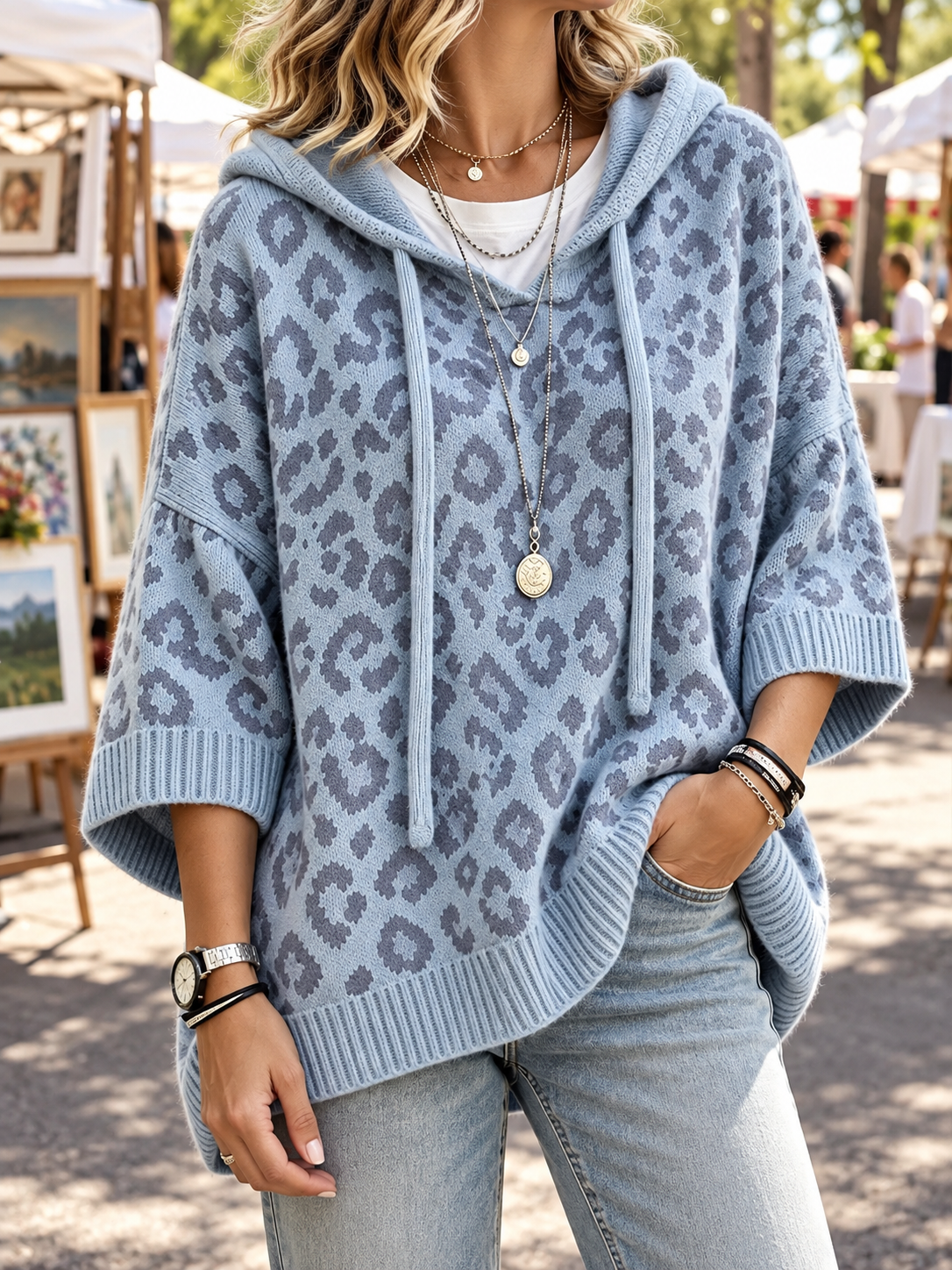 Verity | Women's Oversized Leopard Print Poncho Sweater