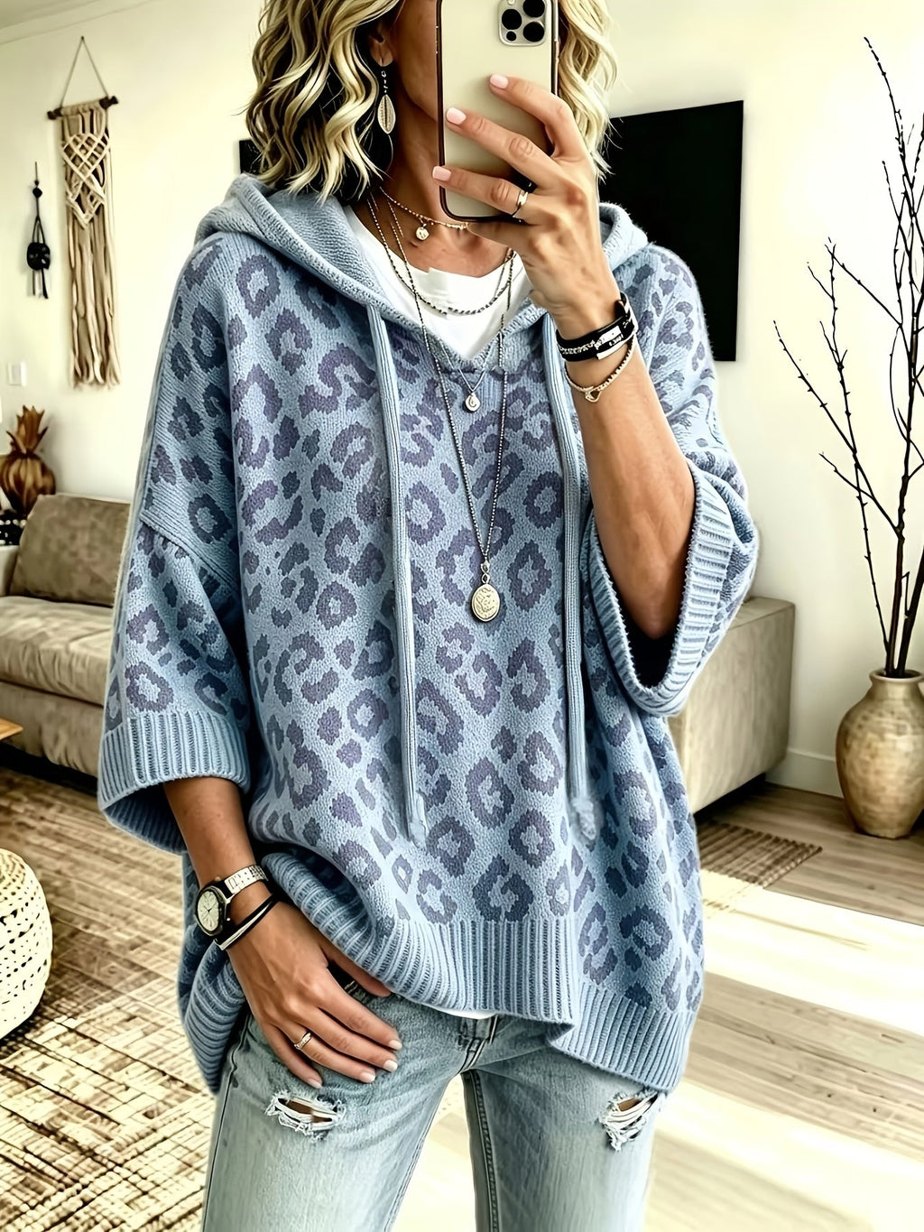 Verity | Women's Oversized Leopard Print Poncho Sweater