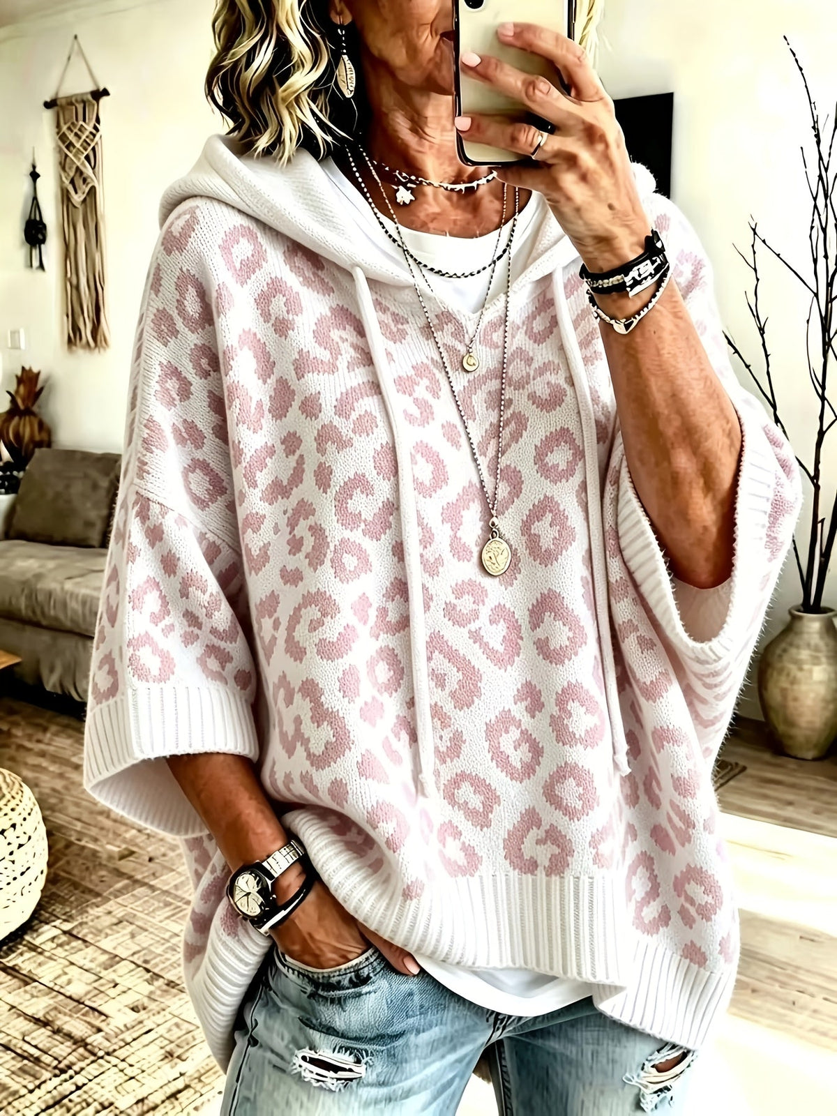 Verity | Women's Oversized Leopard Print Poncho Sweater