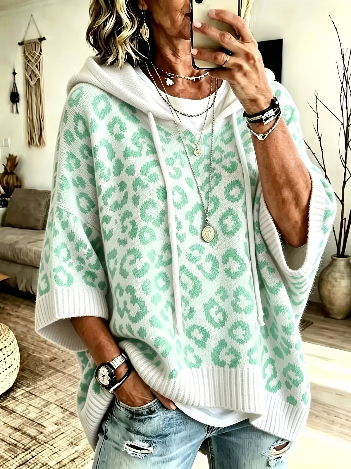 Verity | Women's Oversized Leopard Print Poncho Sweater