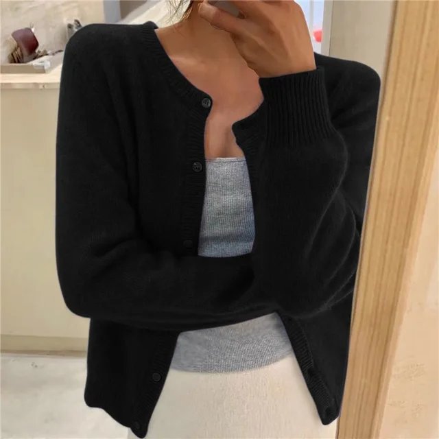 Priya | Women's Cropped Cashmere Cardigan with Crew Neck