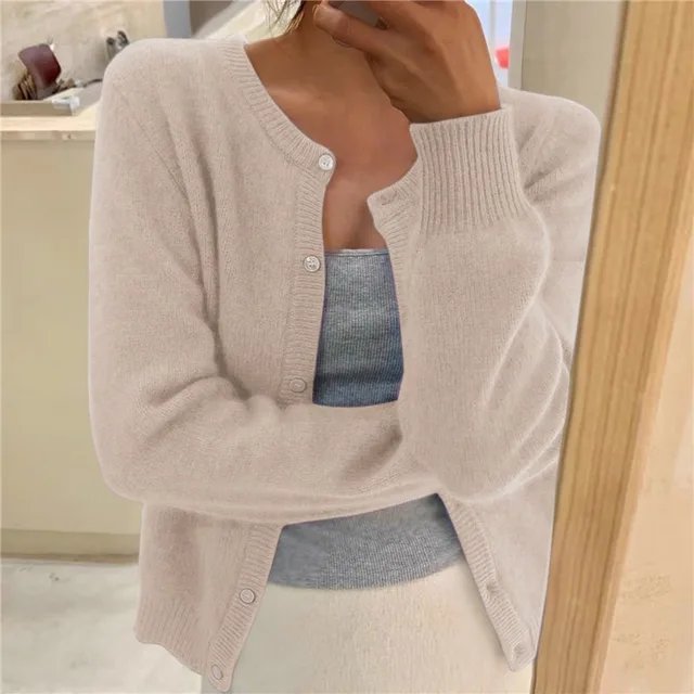 Priya | Women's Cropped Cashmere Cardigan with Crew Neck