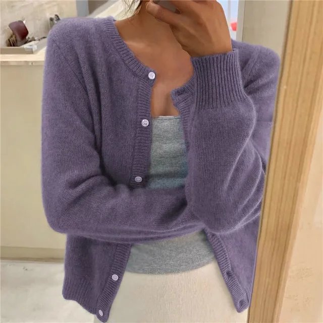 Priya | Women's Cropped Cashmere Cardigan with Crew Neck
