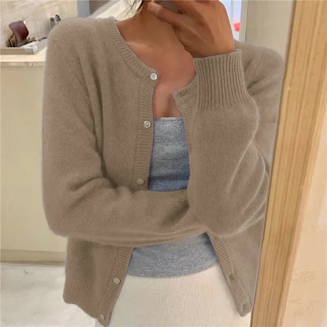 Priya | Women's Cropped Cashmere Cardigan with Crew Neck