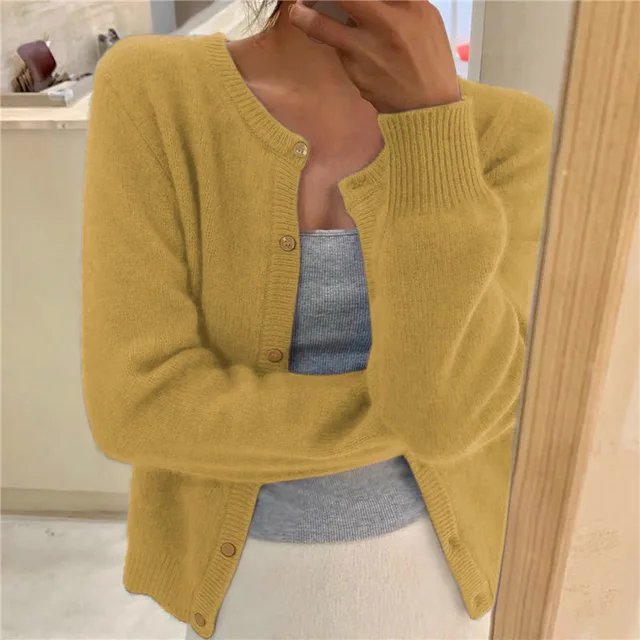 Priya | Women's Cropped Cashmere Cardigan with Crew Neck