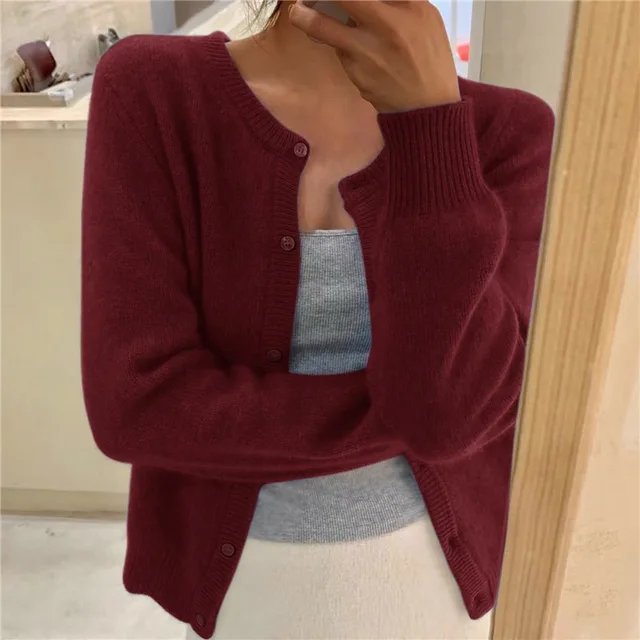 Priya | Women's Cropped Cashmere Cardigan with Crew Neck