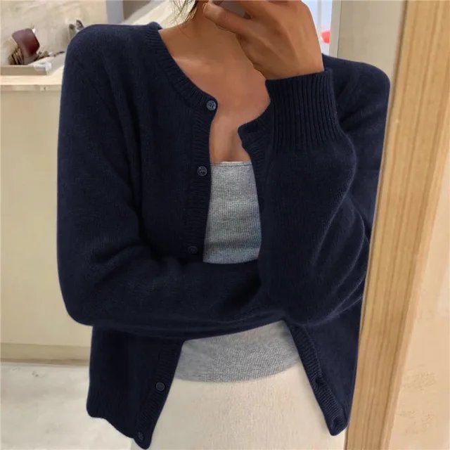 Priya | Women's Cropped Cashmere Cardigan with Crew Neck