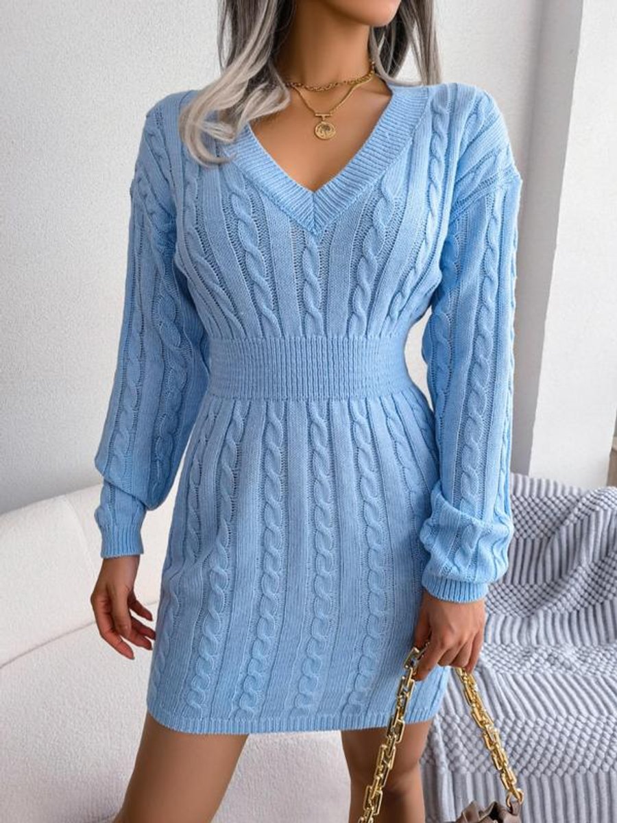 Adelyn | Women’s V Neck Cable Knit Sweater Dress