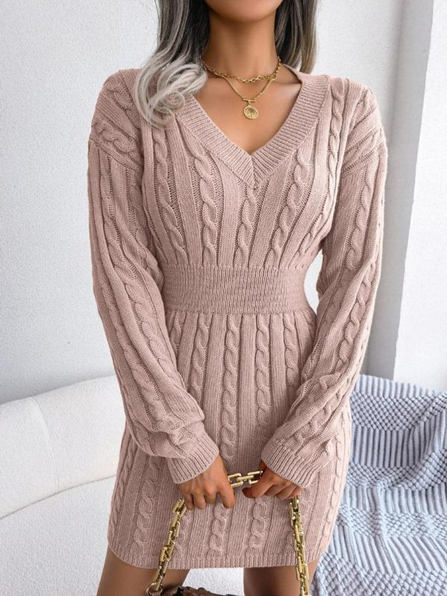 Adelyn | Women’s V Neck Cable Knit Sweater Dress