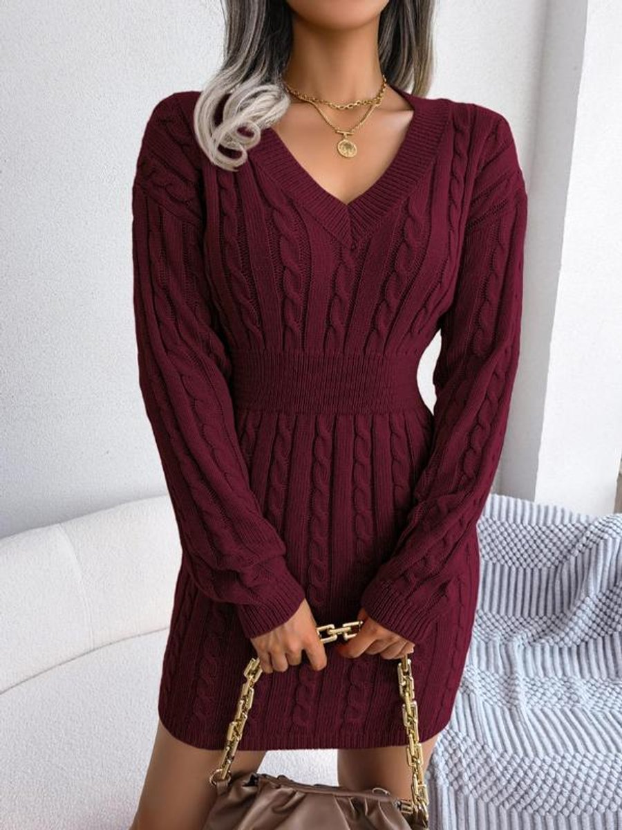 Adelyn | Women’s V Neck Cable Knit Sweater Dress