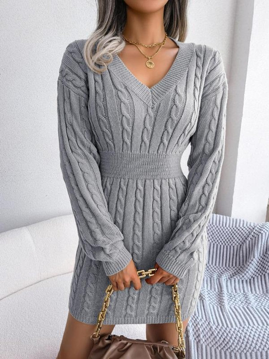 Adelyn | Women’s V Neck Cable Knit Sweater Dress