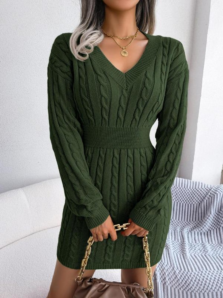 Adelyn | Women’s V Neck Cable Knit Sweater Dress