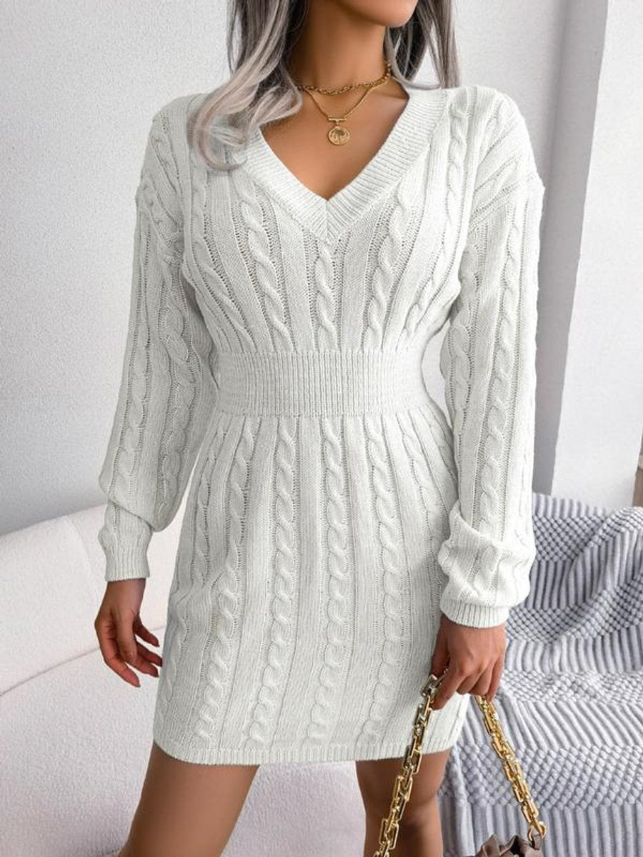 Adelyn | Women’s V Neck Cable Knit Sweater Dress