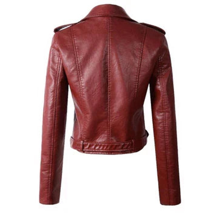 Ophelia | Women's Cropped Belted Biker Jacket in Faux Leather
