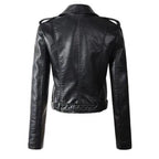 Ophelia | Women's Cropped Belted Biker Jacket in Faux Leather