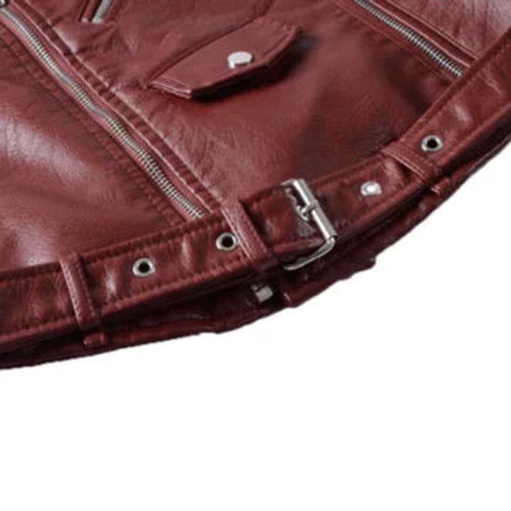 Ophelia | Women's Cropped Belted Biker Jacket in Faux Leather
