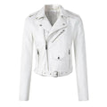 Ophelia | Women's Cropped Belted Biker Jacket in Faux Leather