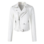 Ophelia | Women's Cropped Belted Biker Jacket in Faux Leather