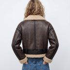 Rosalind | Women's Belted Aviator Jacket with Shearling Collar and Cuffs