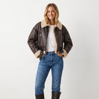 Rosalind | Women's Belted Aviator Jacket with Shearling Collar and Cuffs
