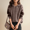 Margot | Women's Hooded Cable Knit Sweater with Color Block Sleeves