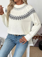 Elowen | Women's Cable Knit Fair Isle Sweater with Crew Neckline