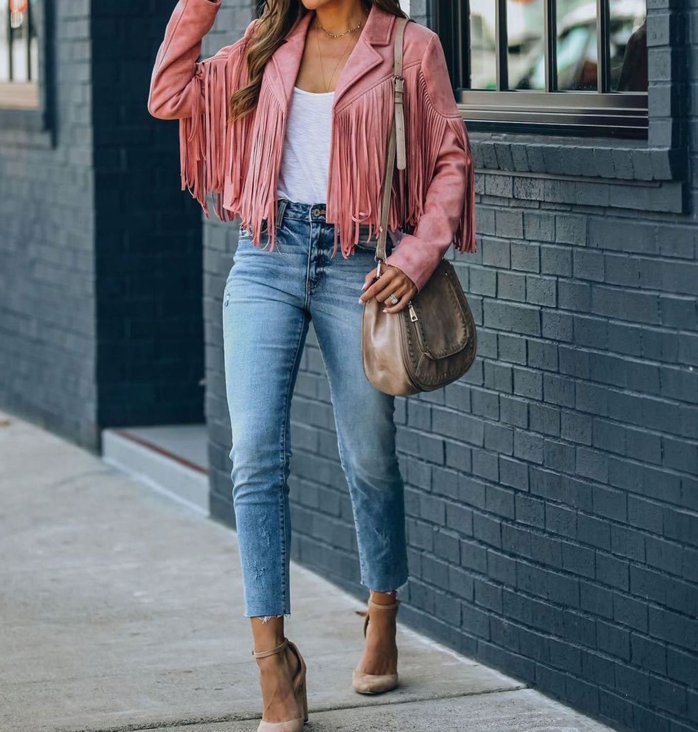 Odalys | Women's Cropped Suede-Look Fringe Jacket