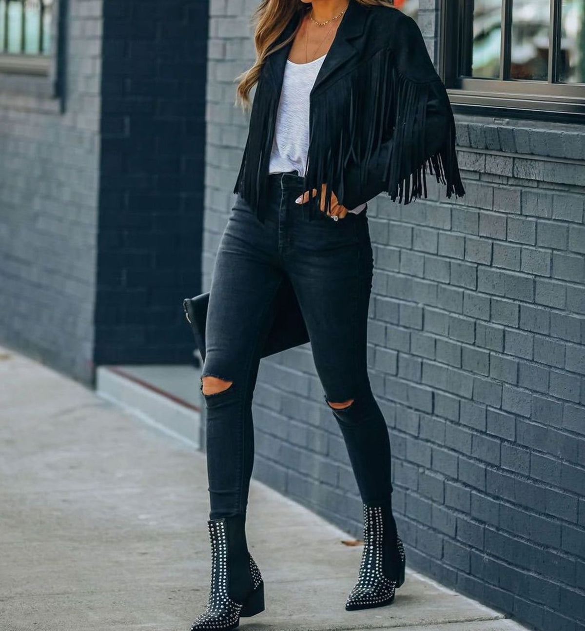 Odalys | Women's Cropped Suede-Look Fringe Jacket
