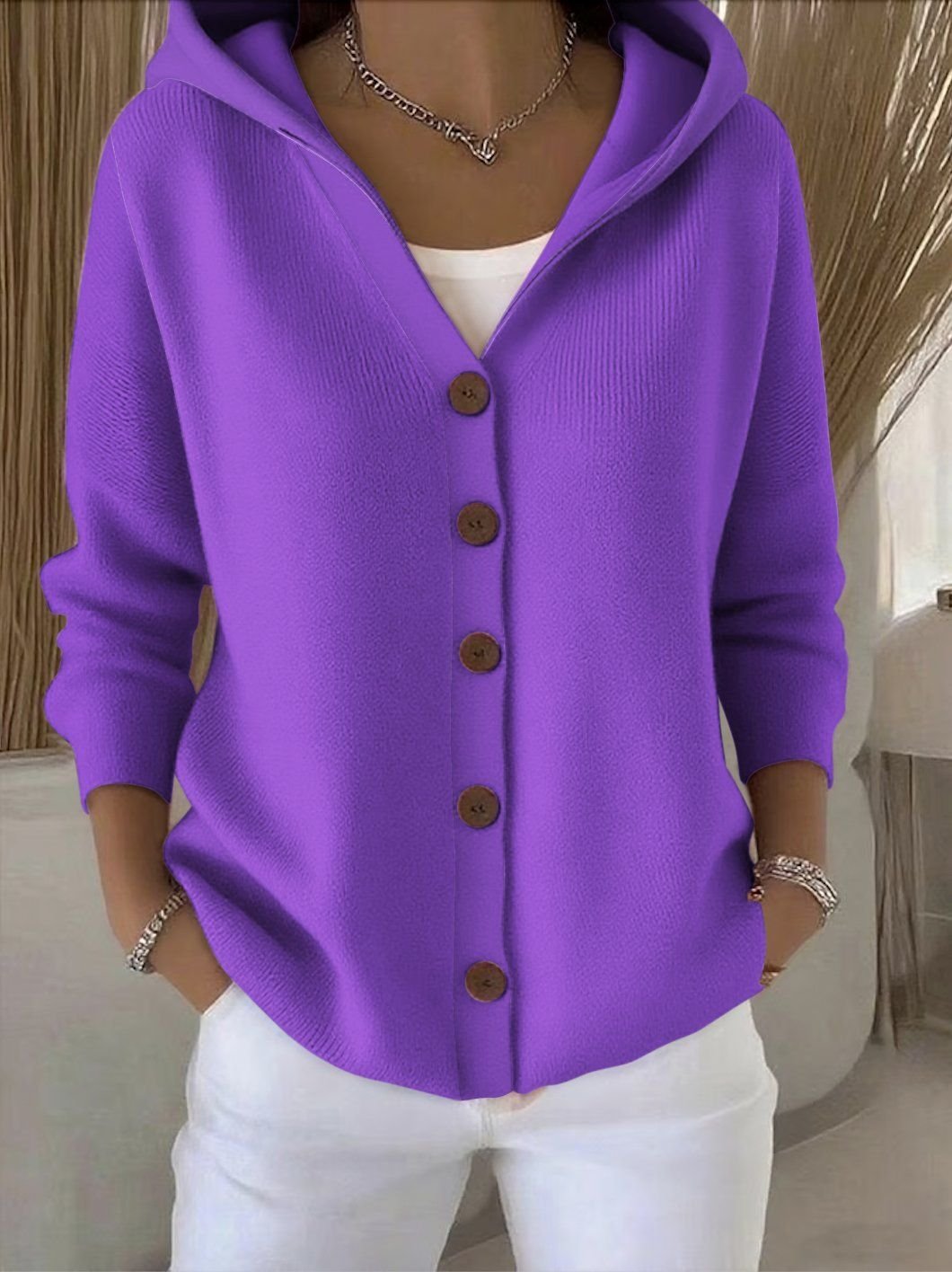Bryony | Women's Hooded Button-Up Cardigan with Relaxed Fit