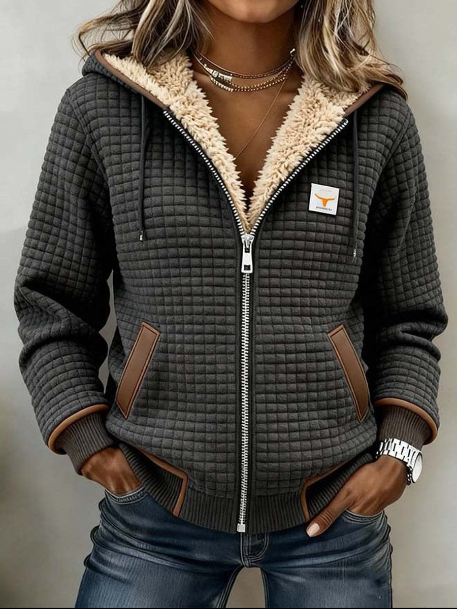 Marisol | Women's Sherpa Lined Hooded Fleece Jacket with Waffle Texture