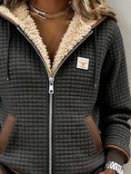 Marisol | Women's Sherpa Lined Hooded Fleece Jacket with Waffle Texture