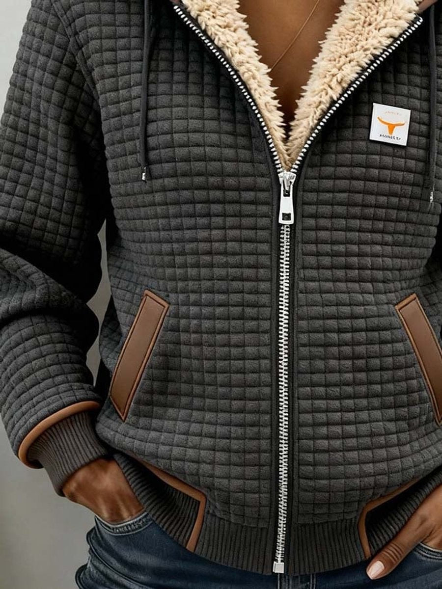Marisol | Women's Sherpa Lined Hooded Fleece Jacket with Waffle Texture