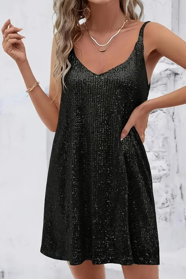 Sequin V-Neck Swing Mini Homecoming Dress