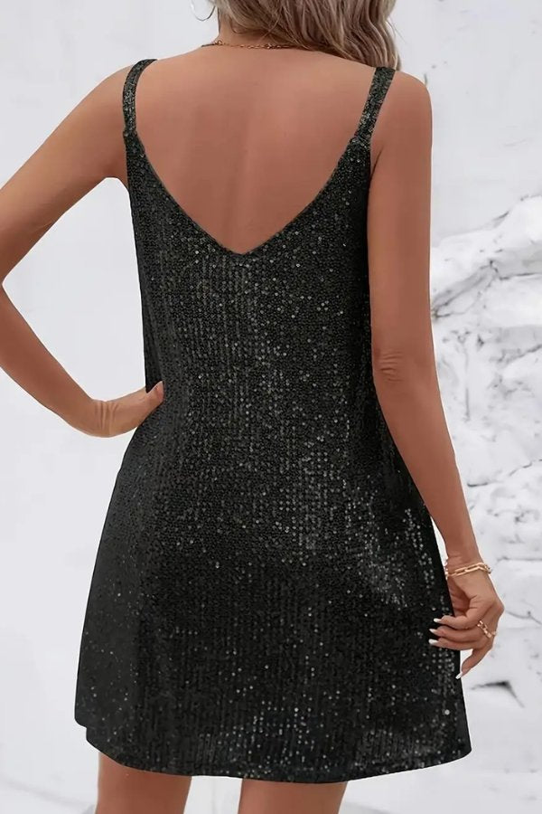 Sequin V-Neck Swing Mini Homecoming Dress
