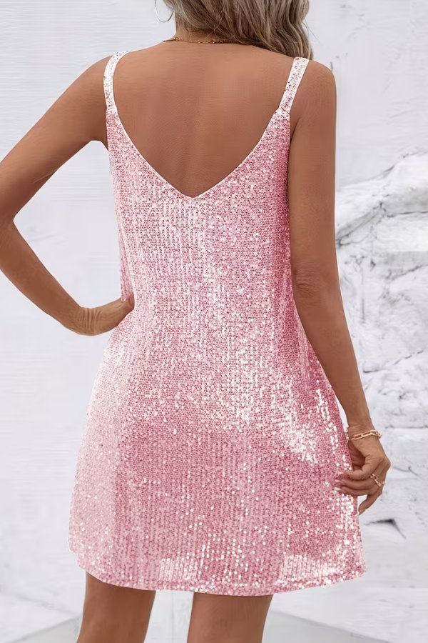 Sequin V-Neck Swing Mini Homecoming Dress