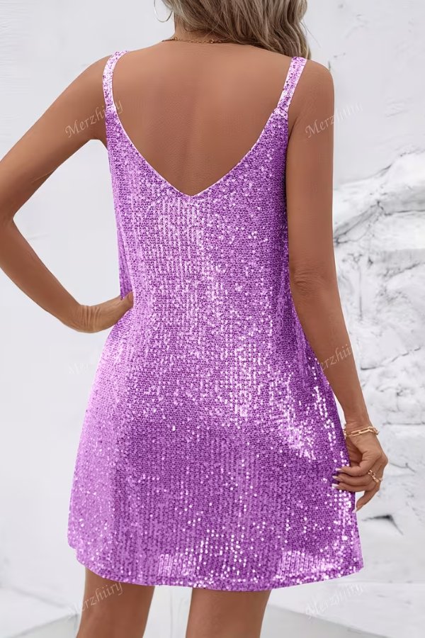Sequin V-Neck Swing Mini Homecoming Dress