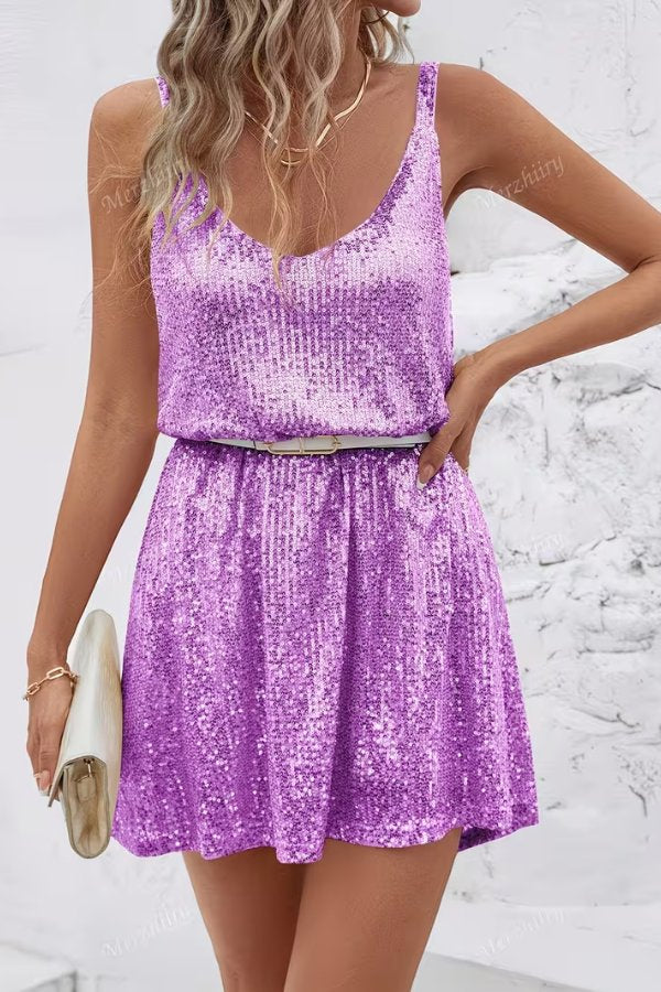 Sequin V-Neck Swing Mini Homecoming Dress