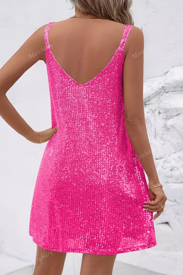 Sequin V-Neck Swing Mini Homecoming Dress