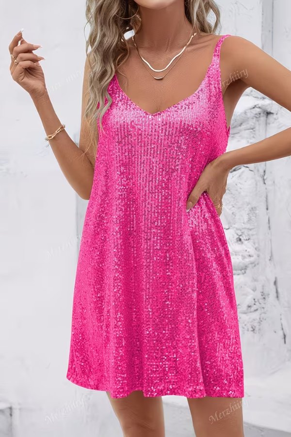 Sequin V-Neck Swing Mini Homecoming Dress