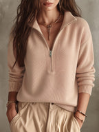 Clementine | Women's Half-Zip Stand Collar Sweater with Ribbed Trim