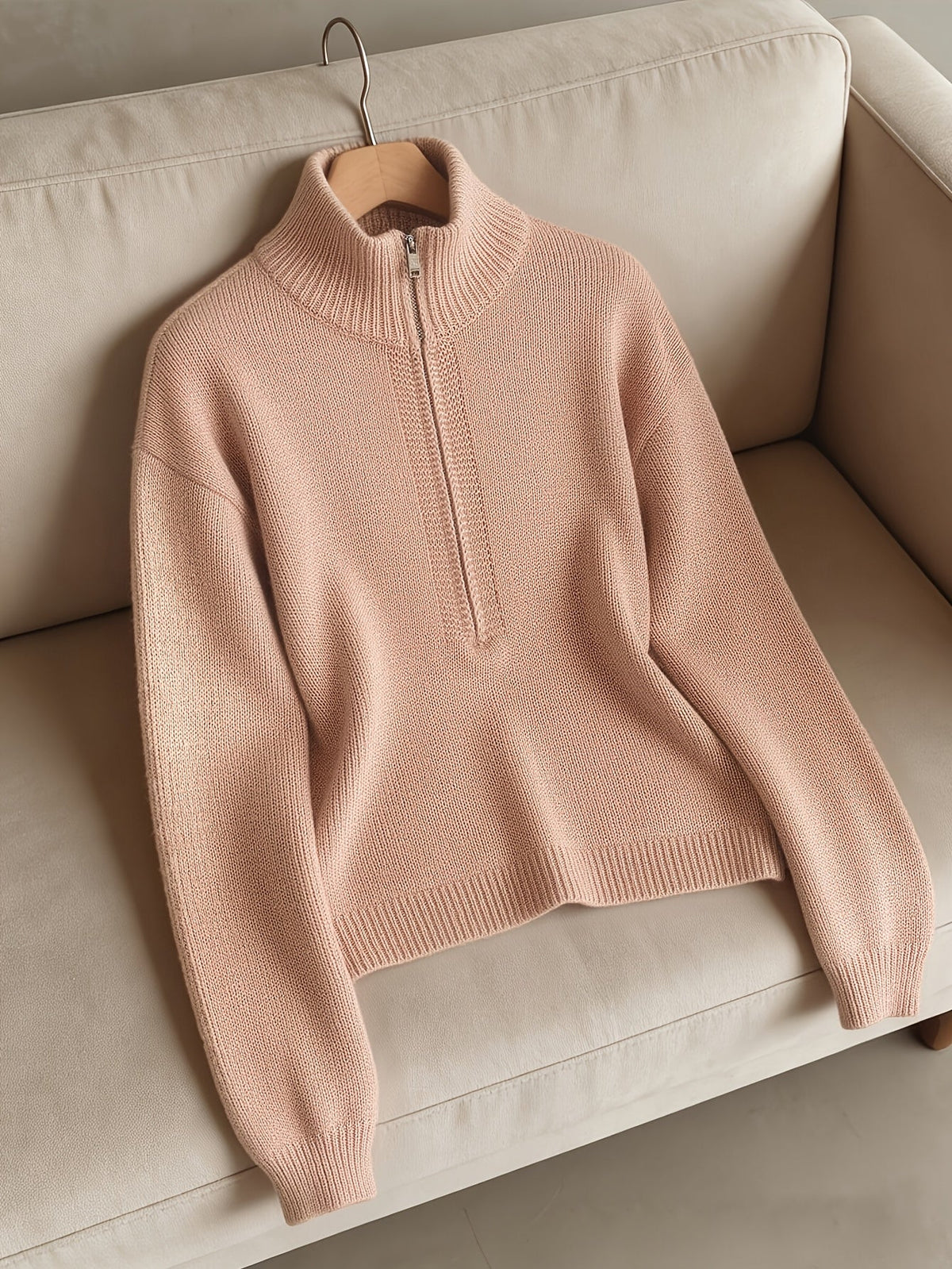 Clementine | Women's Half-Zip Stand Collar Sweater with Ribbed Trim