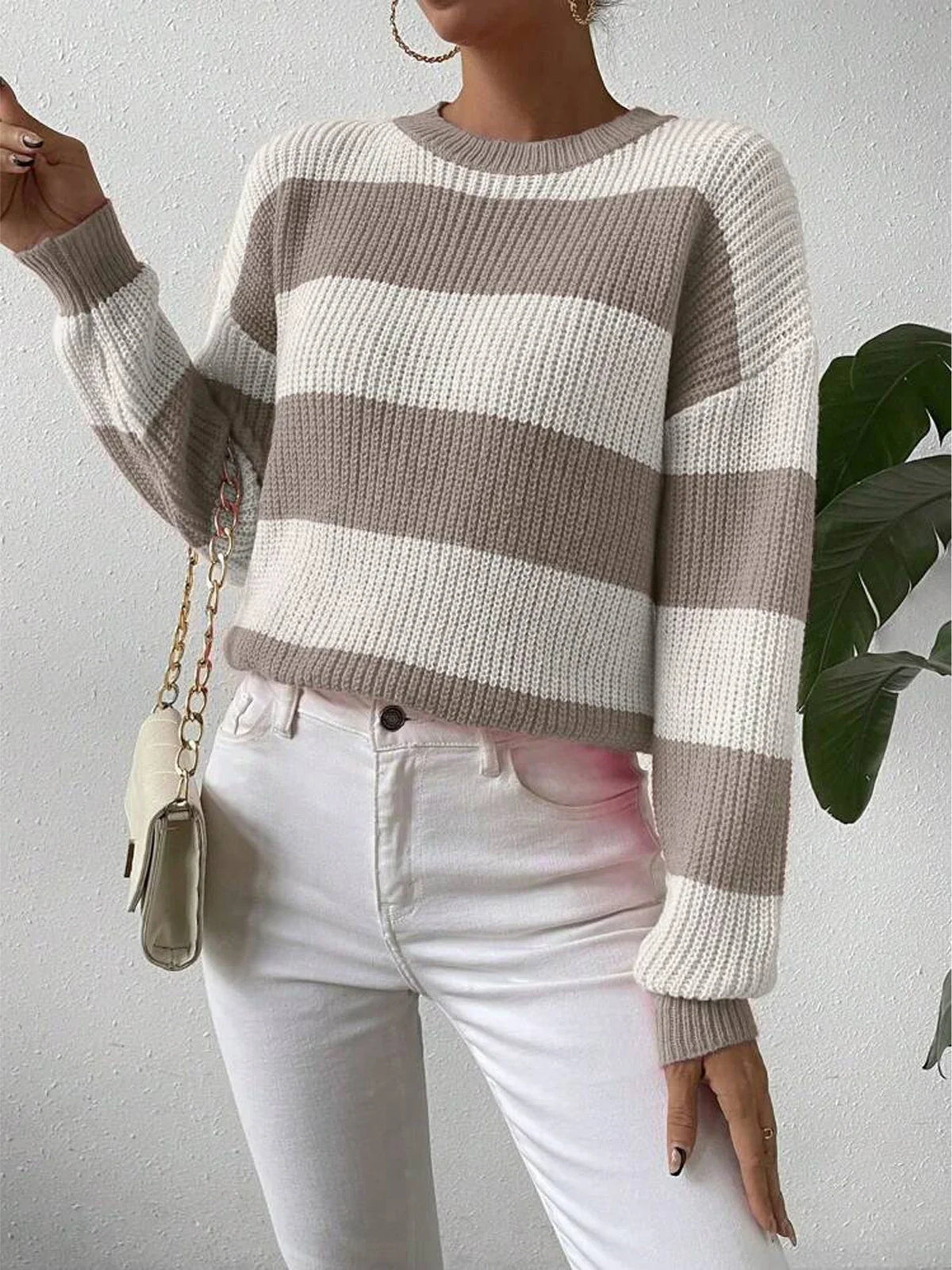 Anouk | Women's Cropped Striped Crew Neck Sweater