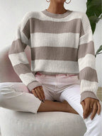 Anouk | Women's Cropped Striped Crew Neck Sweater