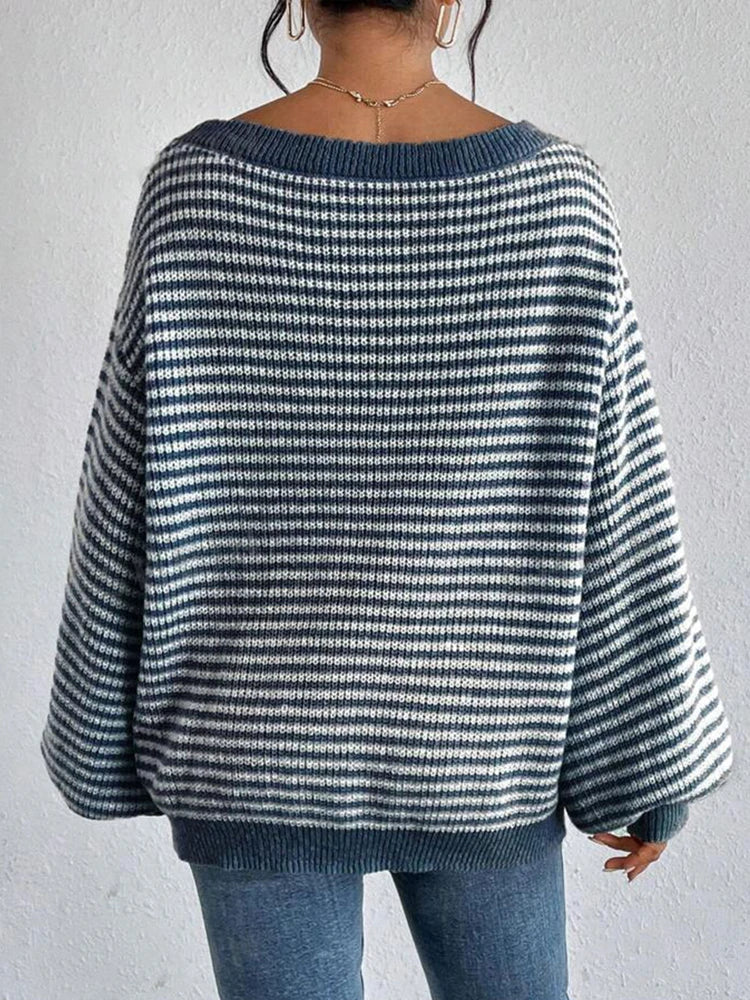 Thea | Women's Oversized Striped Off-Shoulder Knit Sweater