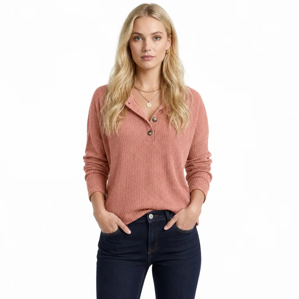 Isla | Women’s Henley Ribbed Knit Sweater