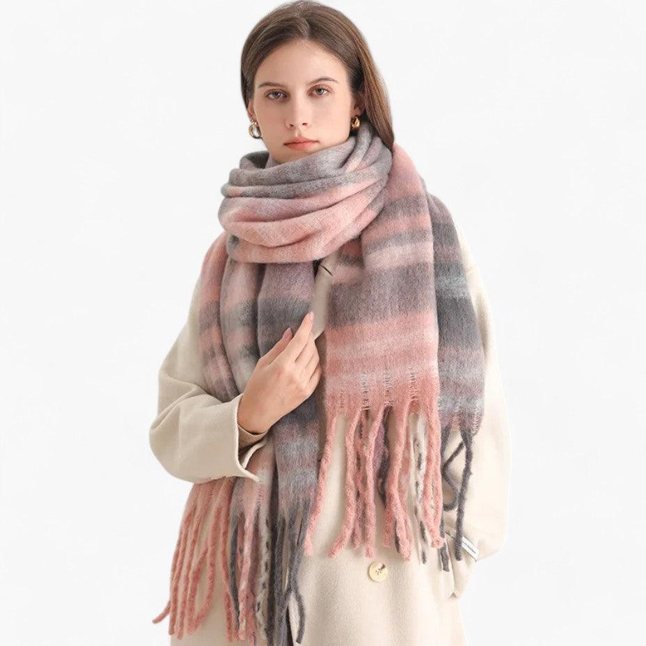 Greta | Women’s Plaid Blanket Scarf with Tassels