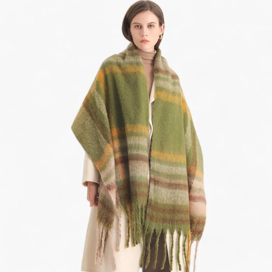 Greta | Women’s Plaid Blanket Scarf with Tassels