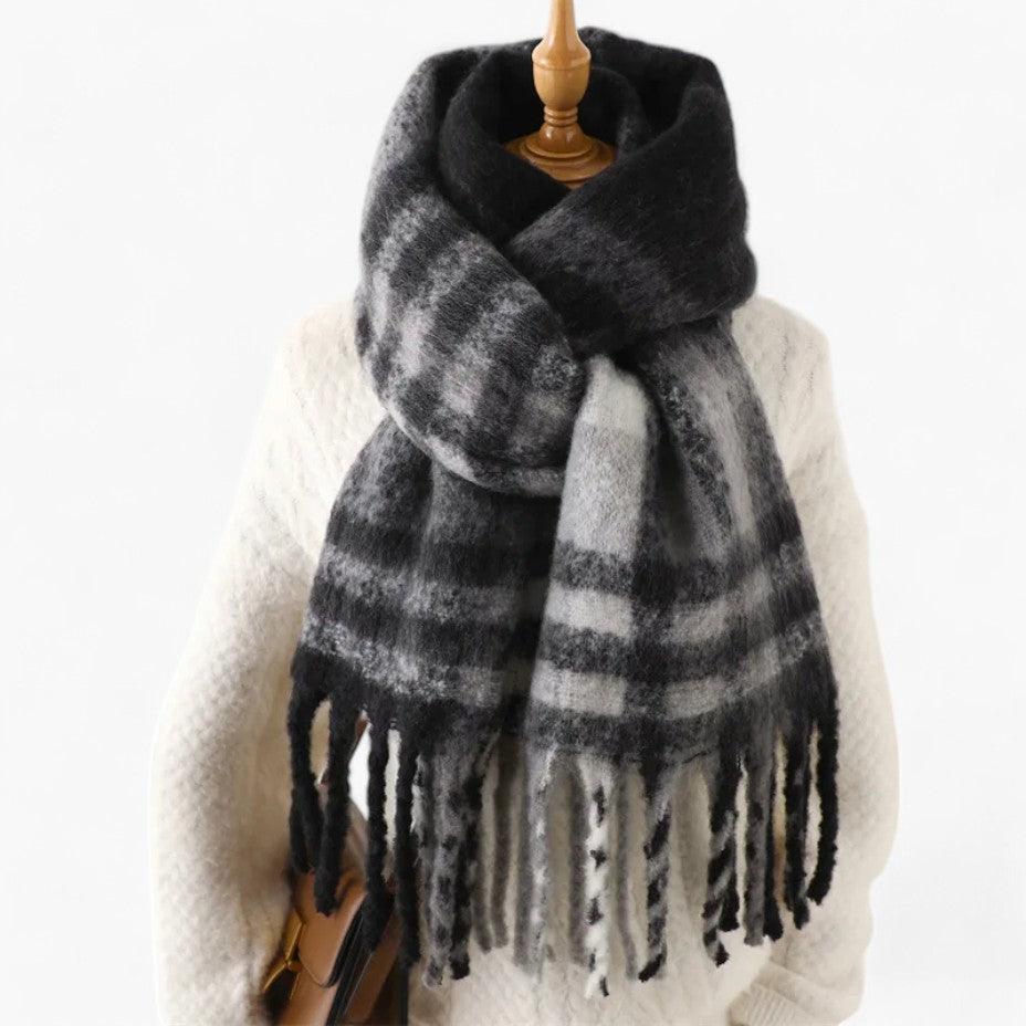 Greta | Women’s Plaid Blanket Scarf with Tassels