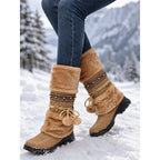 Cataleya | Women's Fur-Cuff Mid-Calf Boots with Boho Beaded Strap